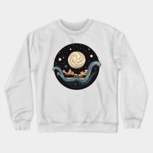 Abstract Moon Over Wavy Sea Crewneck Sweatshirt